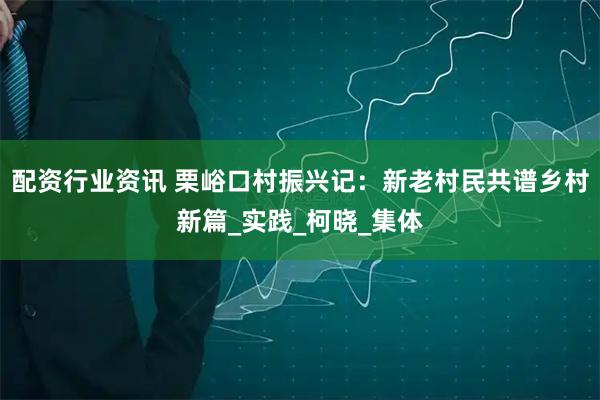 配资行业资讯 栗峪口村振兴记：新老村民共谱乡村新篇_实践_柯晓_集体